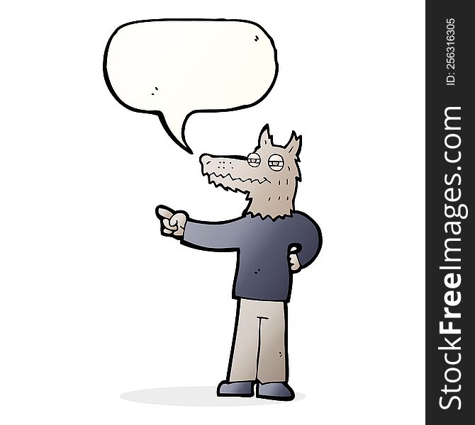 Cartoon Pointing Wolf Man With Speech Bubble