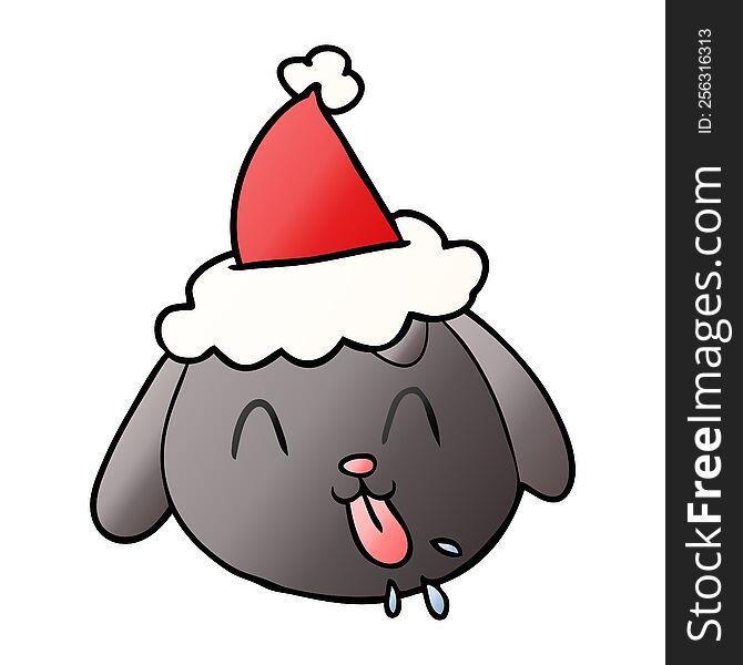hand drawn gradient cartoon of a dog face wearing santa hat