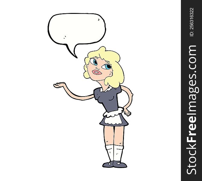 cartoon waitress serving with speech bubble