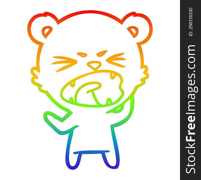 rainbow gradient line drawing of a angry cartoon bear shouting