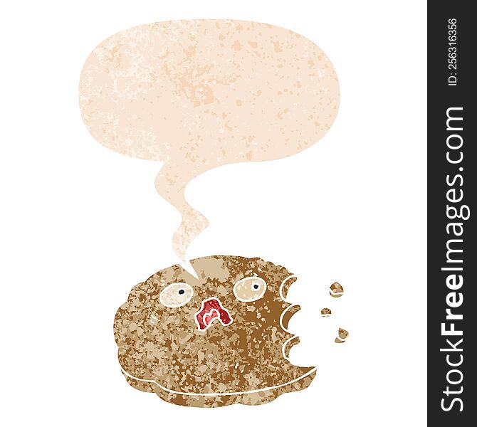 Cartoon Bitten Cookie And Speech Bubble In Retro Textured Style