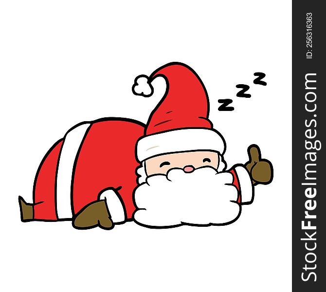 cartoon sleepy santa giving thumbs up symbol. cartoon sleepy santa giving thumbs up symbol