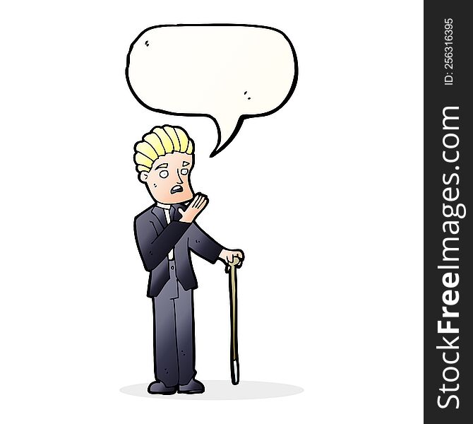 cartoon shocked gentleman with speech bubble