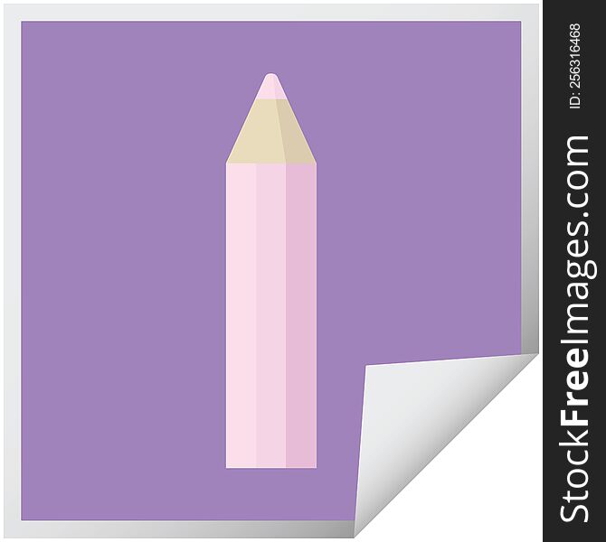 pink coloring pencil graphic vector illustration square sticker. pink coloring pencil graphic vector illustration square sticker