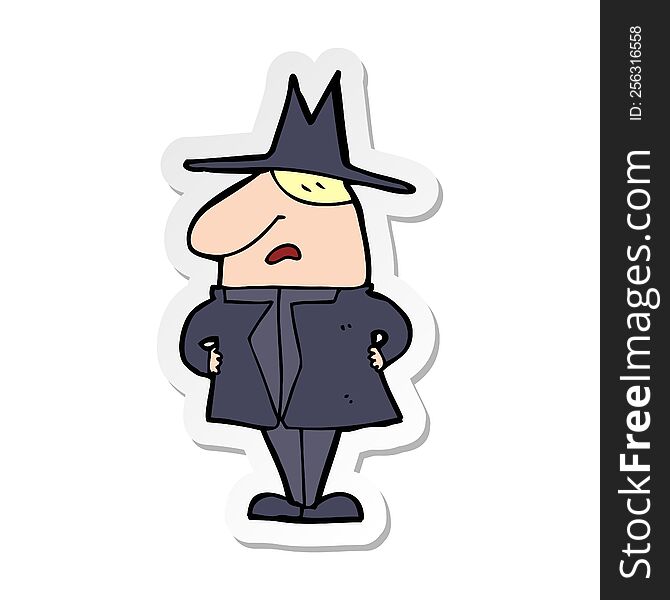 Sticker Of A Cartoon Man In Coat And Hat