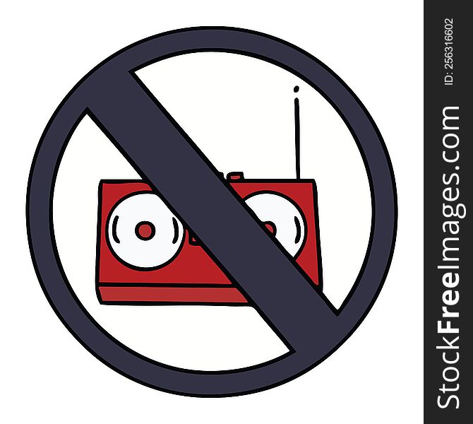 cute cartoon of a no radio allowed sign