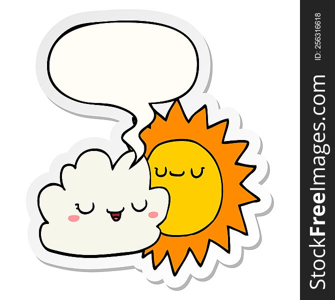 Cartoon Sun And Cloud And Speech Bubble Sticker