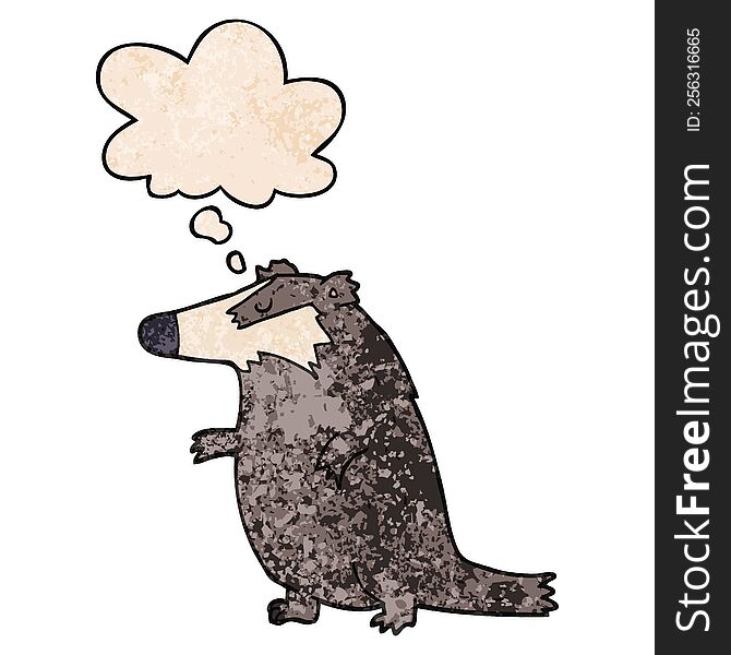Cartoon Badger And Thought Bubble In Grunge Texture Pattern Style