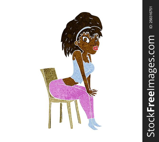 Cartoon Woman Posing On Chair