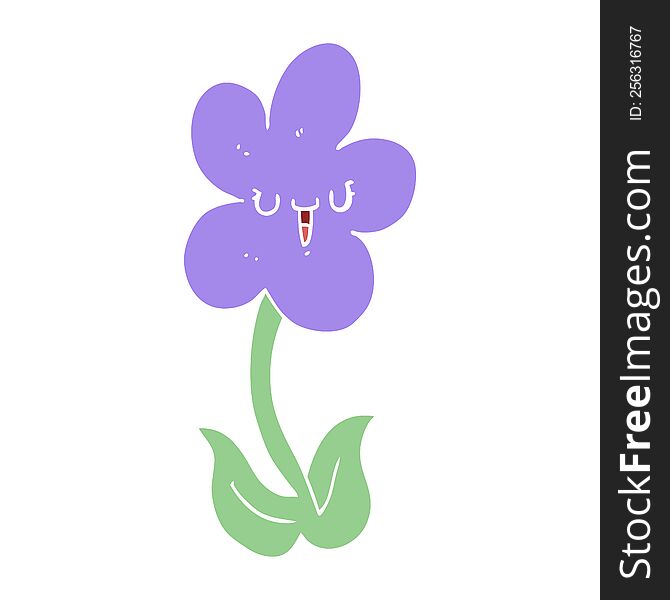 Flat Color Style Cartoon Flower With Happy Face