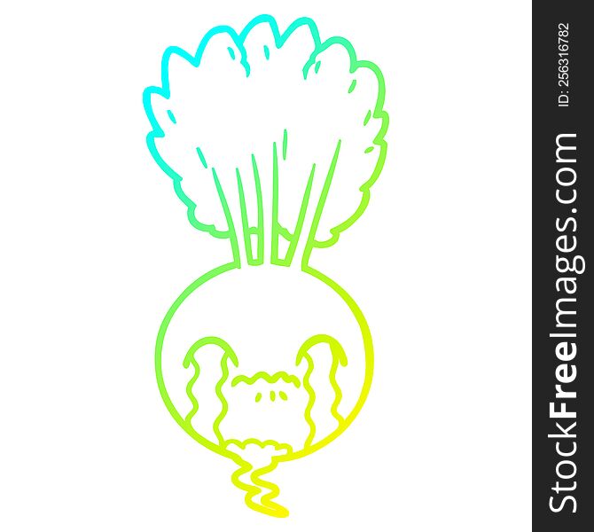cold gradient line drawing of a crying beet cartoon