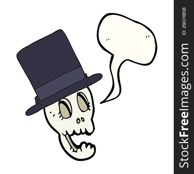 Speech Bubble Cartoon Skull Wearing Top Hat