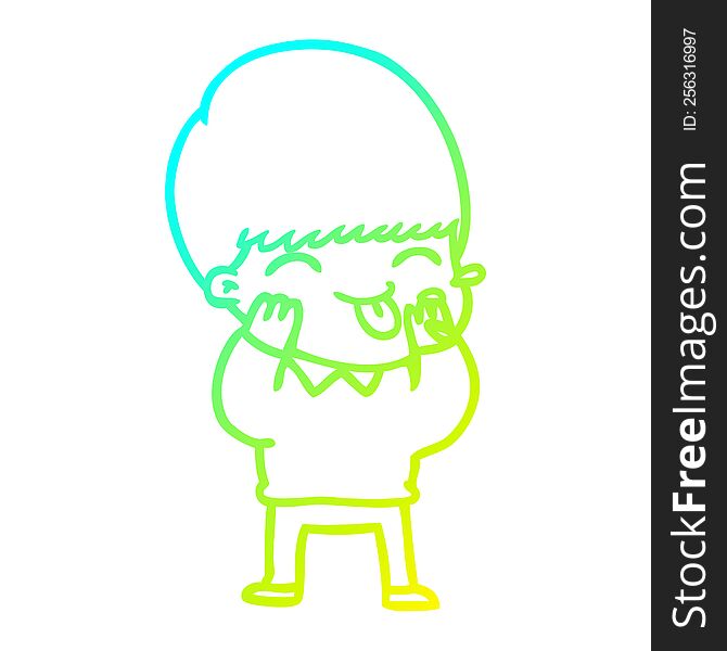 cold gradient line drawing of a cartoon boy blowing raspberry