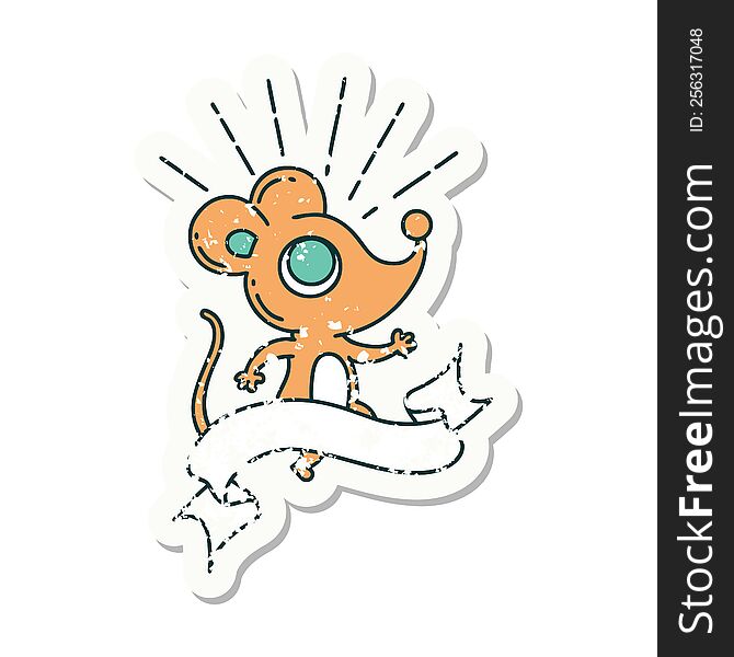 Grunge Sticker Of Tattoo Style Mouse Character