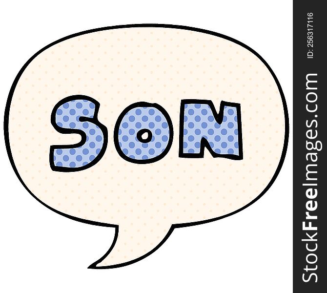 cartoon word son with speech bubble in comic book style