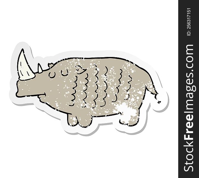 distressed sticker of a cartoon rhinoceros