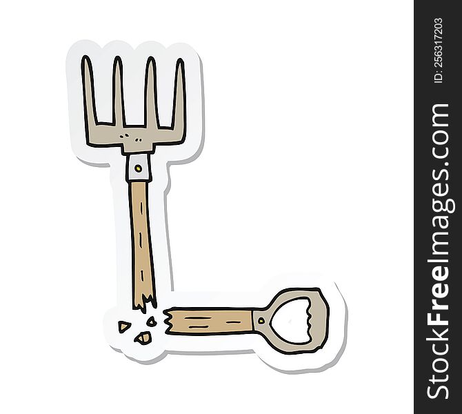 sticker of a cartoon broken pitchfork