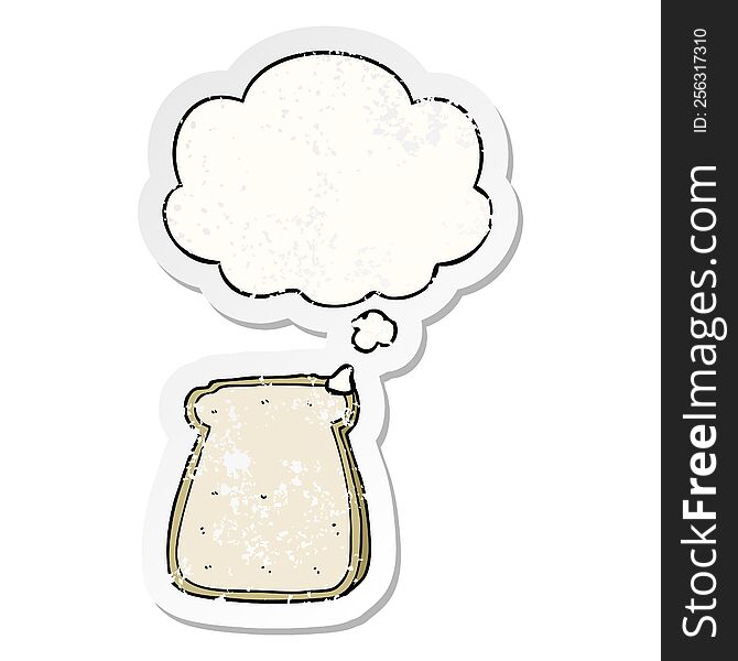 cartoon slice of bread with thought bubble as a distressed worn sticker