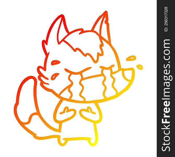 warm gradient line drawing of a cartoon crying wolf