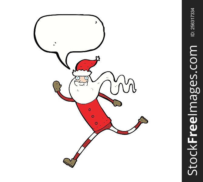 cartoon running santa with speech bubble