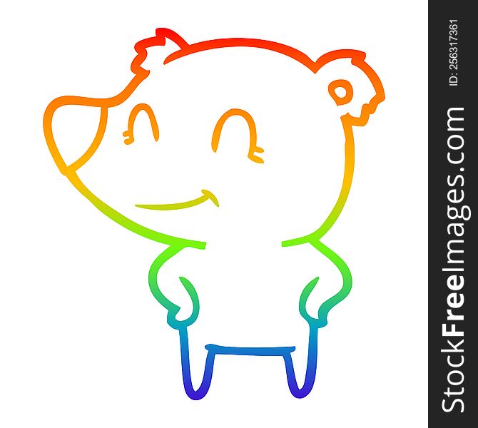 rainbow gradient line drawing friendly bear with hands on hips