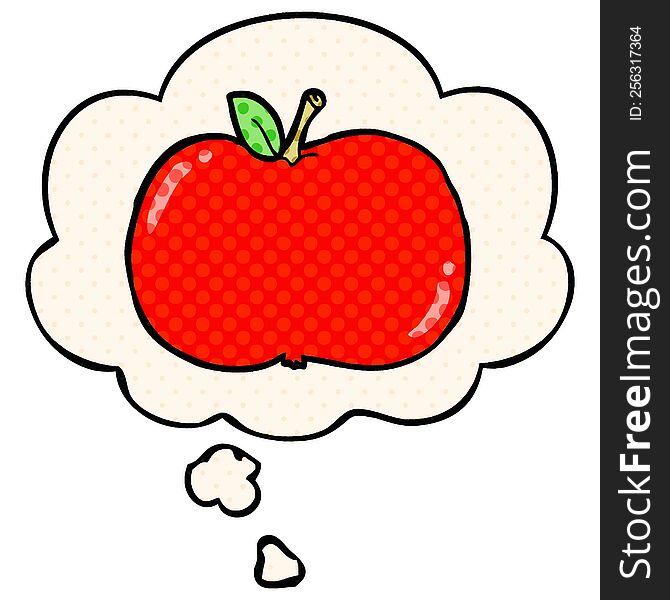 cartoon apple with thought bubble in comic book style