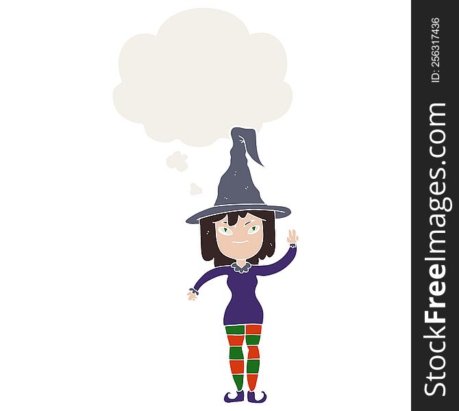 Cartoon Witch And Thought Bubble In Retro Style