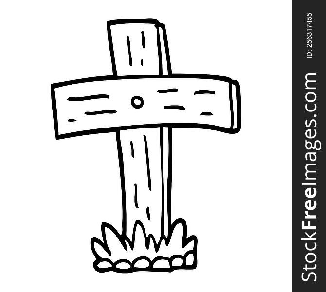 black and white cartoon graveyard cross