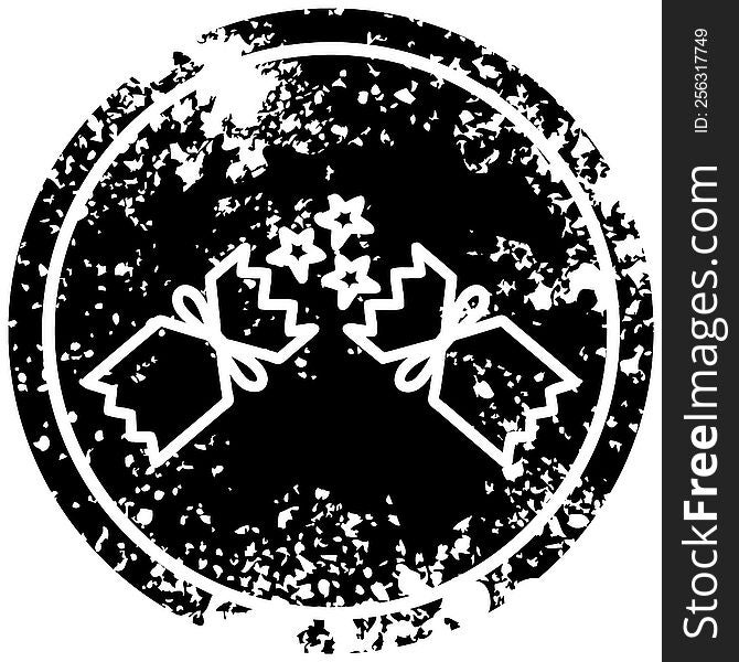 exploding christmas cracker distressed icon symbol