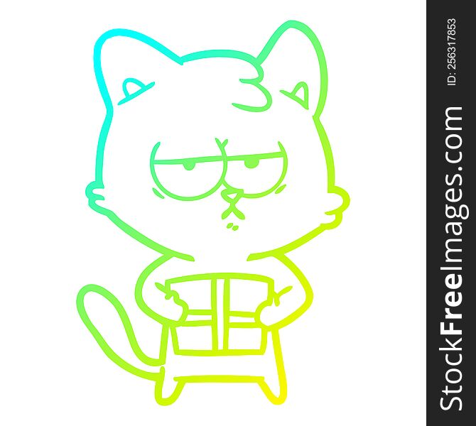 Cold Gradient Line Drawing Bored Cartoon Cat
