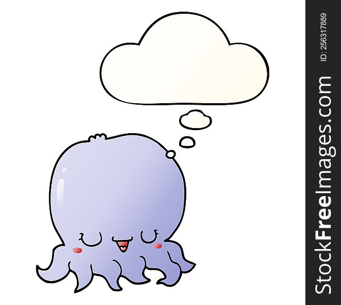 Cartoon Jellyfish And Thought Bubble In Smooth Gradient Style