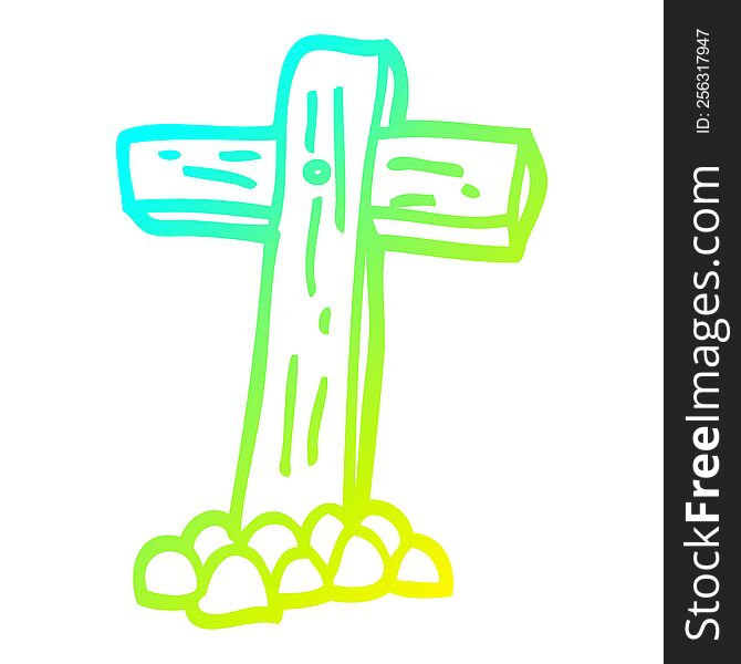 cold gradient line drawing of a cartoon wooden cross