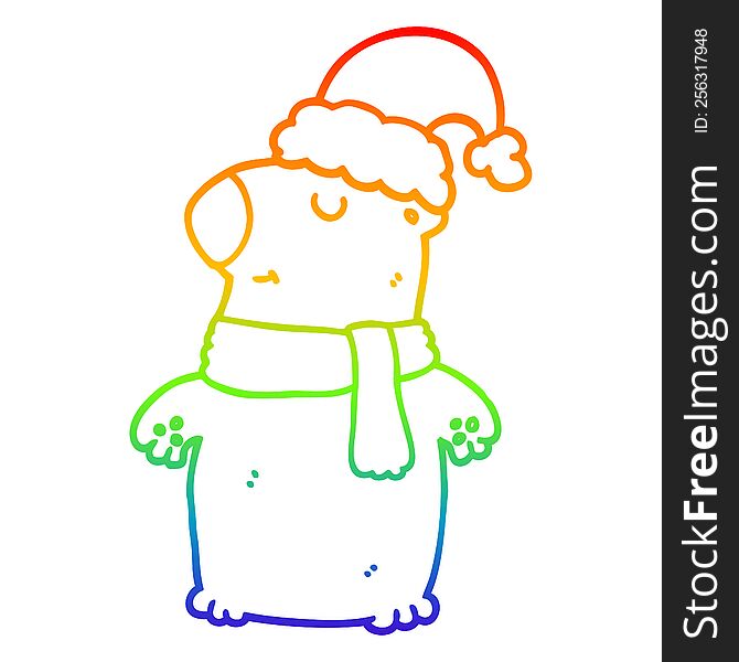 rainbow gradient line drawing of a cute cartoon christmas bear