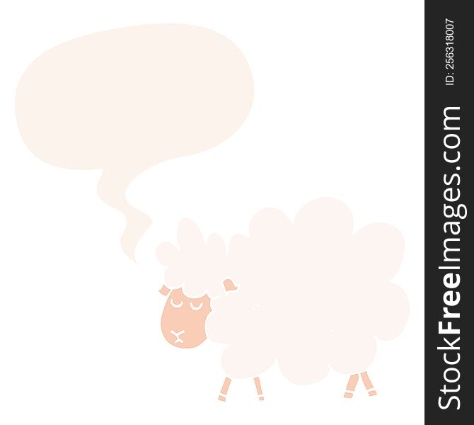 cartoon sheep with speech bubble in retro style