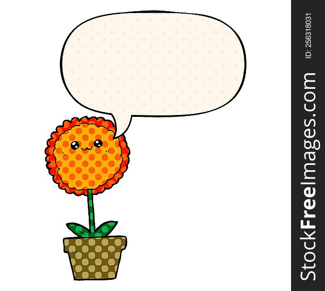 Cartoon Flower And Speech Bubble In Comic Book Style