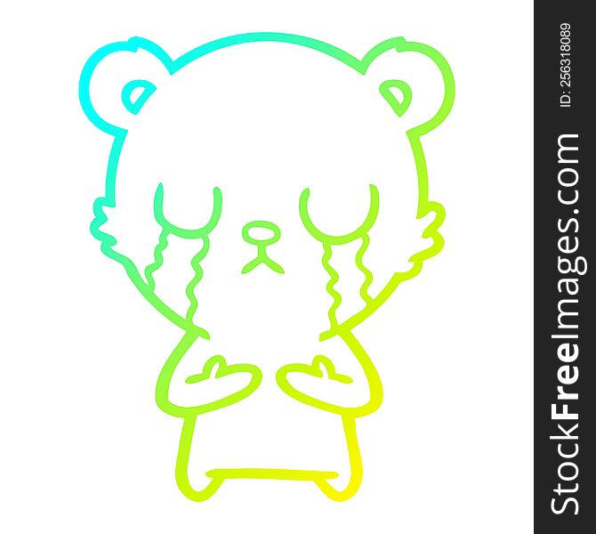 Cold Gradient Line Drawing Crying Cartoon Bear