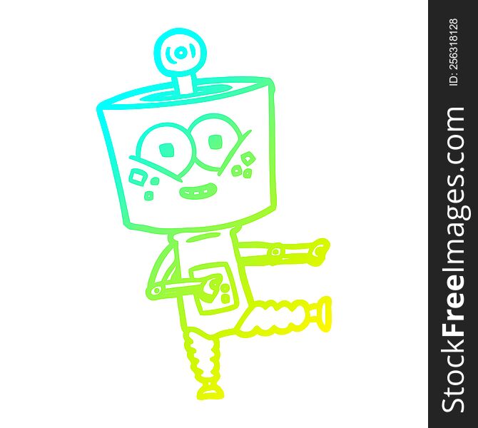 Cold Gradient Line Drawing Happy Cartoon Robot Dancing