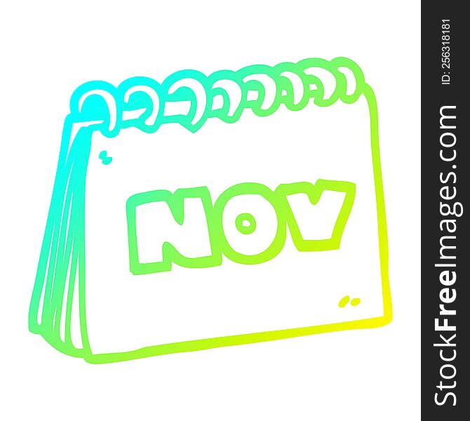 Cold Gradient Line Drawing Cartoon Calendar Showing Month Of November