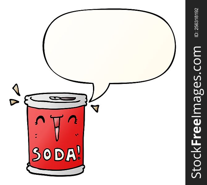 Cartoon Soda Can And Speech Bubble In Smooth Gradient Style