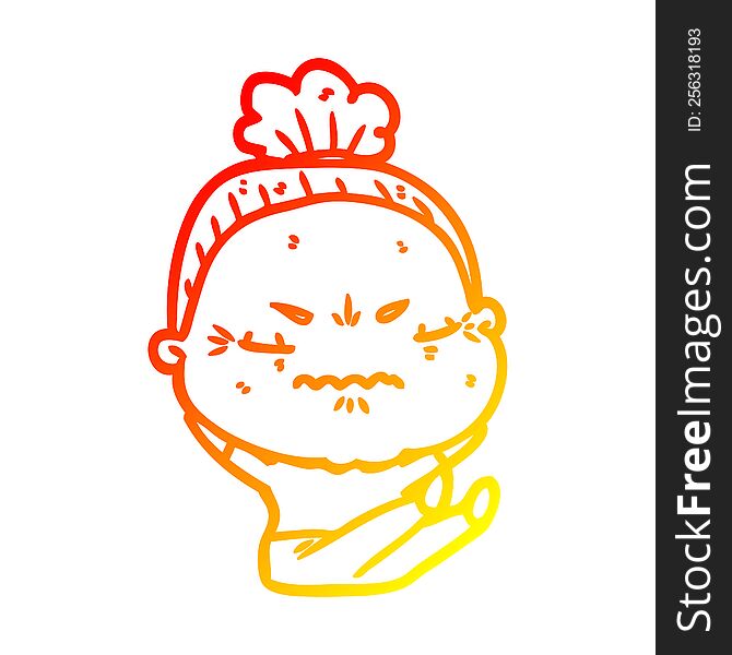 Warm Gradient Line Drawing Cartoon Annoyed Old Lady