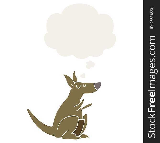 cartoon kangaroo with thought bubble in retro style
