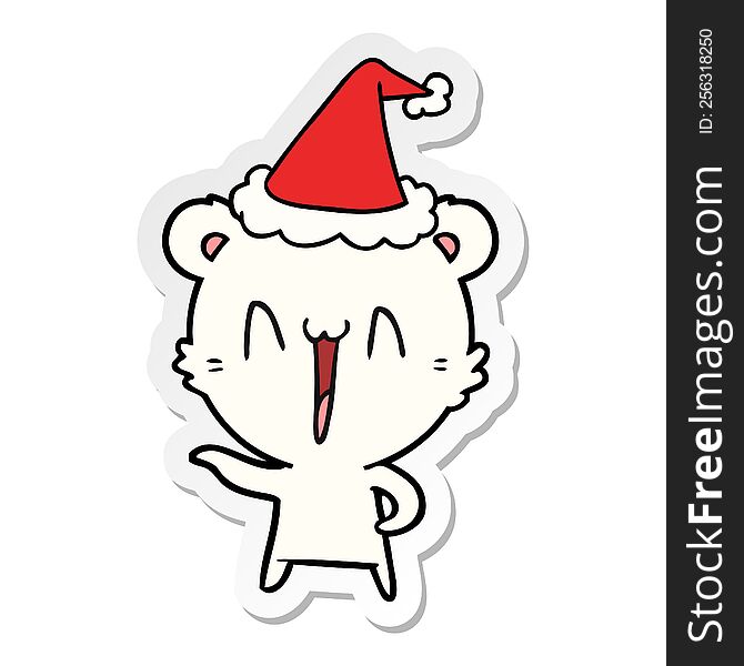 Laughing Polar Bear Sticker Cartoon Of A Wearing Santa Hat
