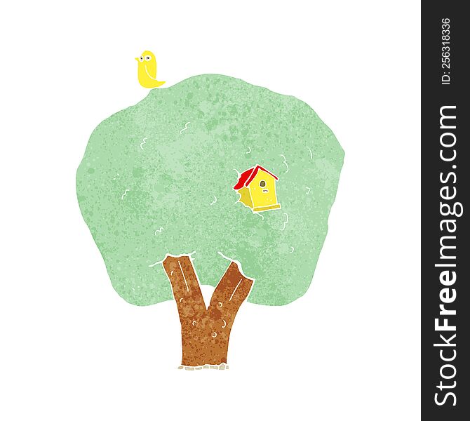 cartoon tree with birdhouse