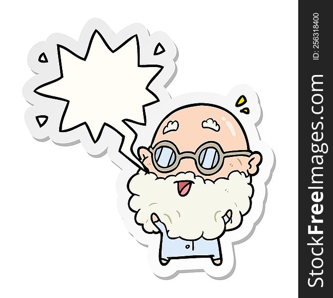 Cute Cartoon Surprised Old Man And Speech Bubble Sticker