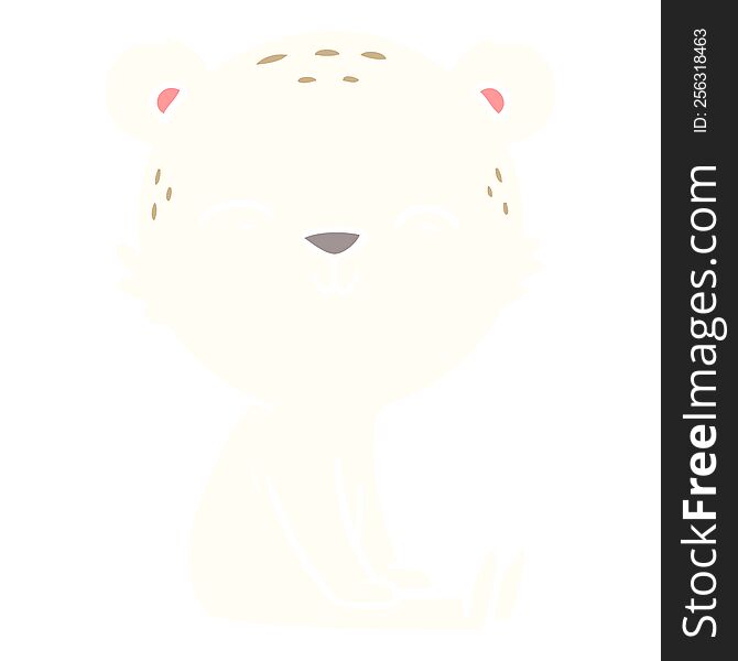 Happy Flat Color Style Cartoon Polar Bear Sitting