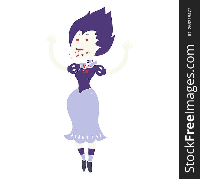 Flat Color Illustration Of A Cartoon Vampire Girl With Bloody Mouth