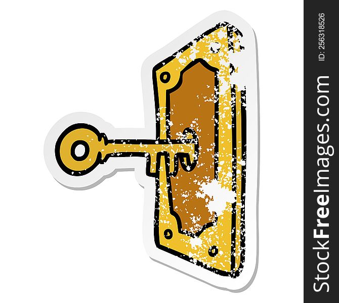 Distressed Sticker Cartoon Doodle Of A Door Handle