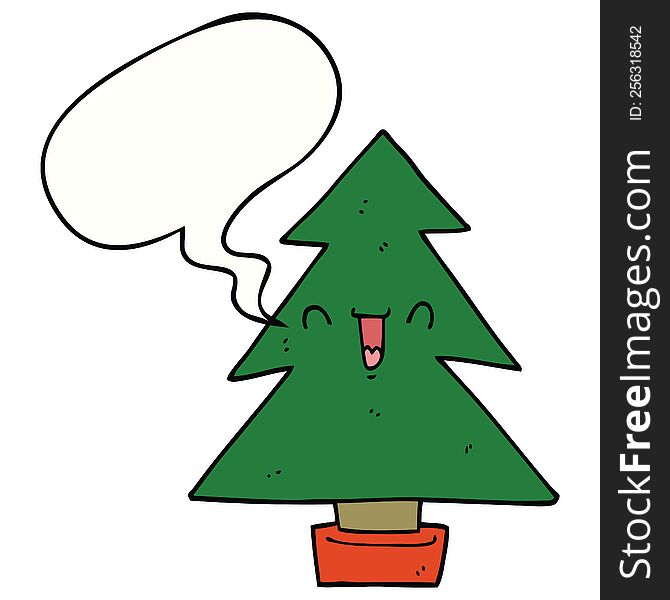 Cartoon Christmas Tree And Speech Bubble