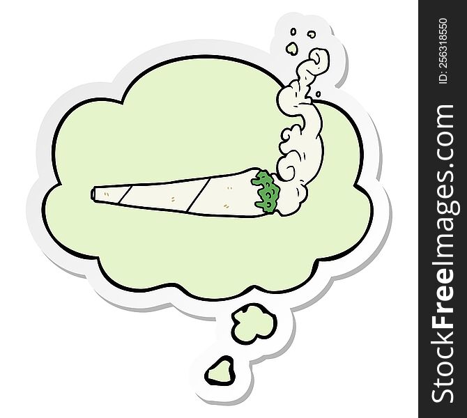 cartoon marijuana joint with thought bubble as a printed sticker