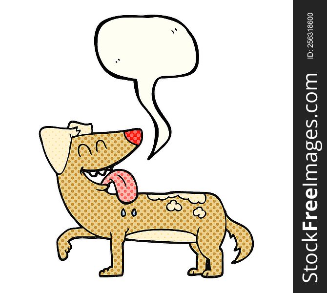 freehand drawn comic book speech bubble cartoon panting dog